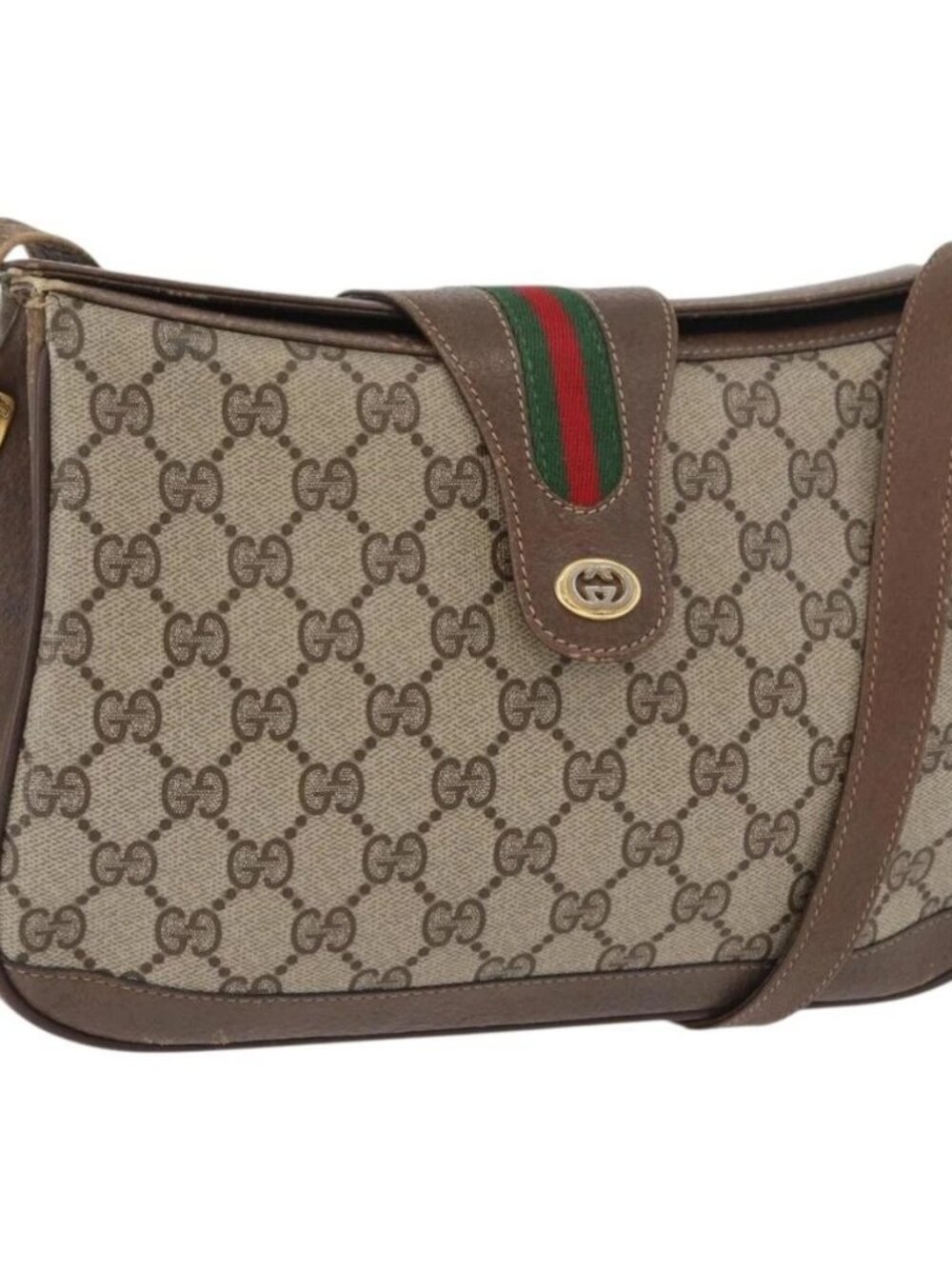 GUCCI GG Supreme Web Sherry Line Bag PVC Beige Gold 116 02 076 Auth 182380